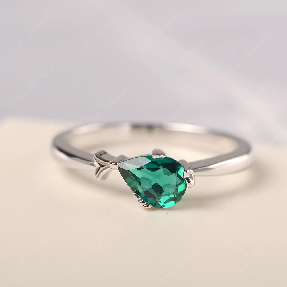 Pear Shaped Lab Emerald Ring Fish Ring - LUO Jewelry