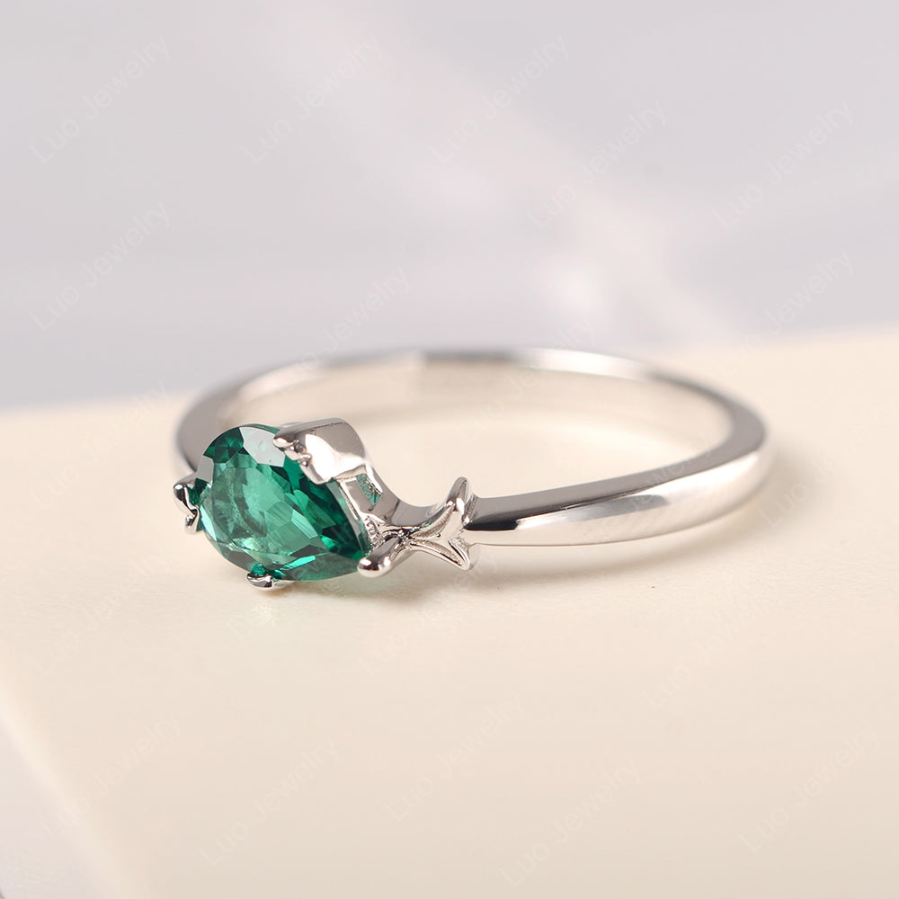 Pear Shaped Lab Emerald Ring Fish Ring - LUO Jewelry