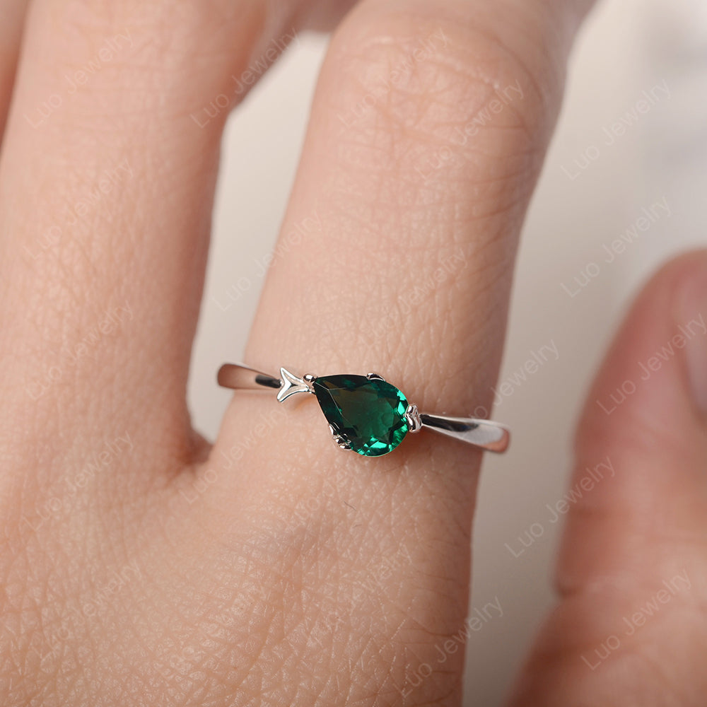 Pear Shaped Lab Emerald Ring Fish Ring - LUO Jewelry