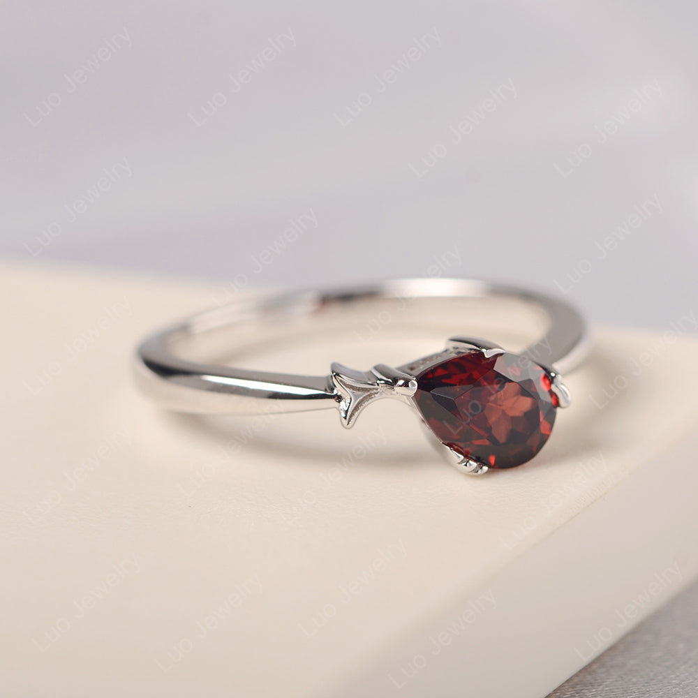 Pear Shaped Garnet Ring Fish Ring - LUO Jewelry