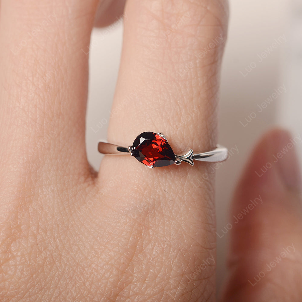 Pear Shaped Garnet Ring Fish Ring - LUO Jewelry