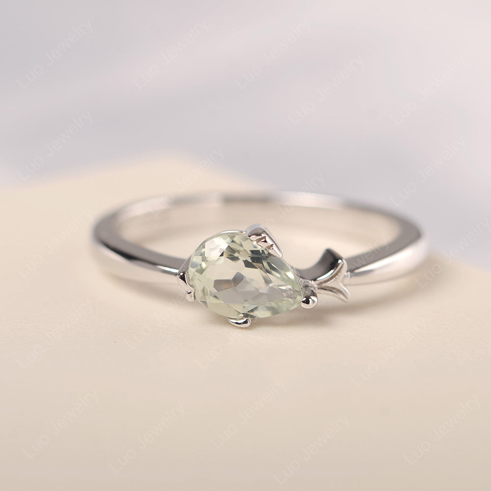 Pear Shaped Green Amethyst Ring Fish Ring - LUO Jewelry