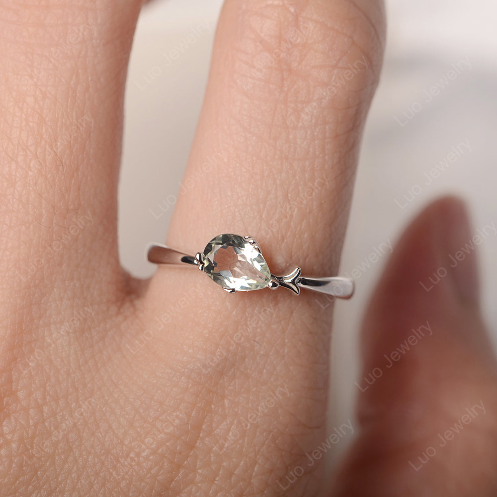Pear Shaped Green Amethyst Ring Fish Ring - LUO Jewelry