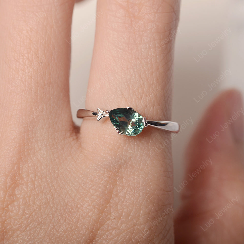 Pear Shaped Green Sapphire Ring Fish Ring - LUO Jewelry