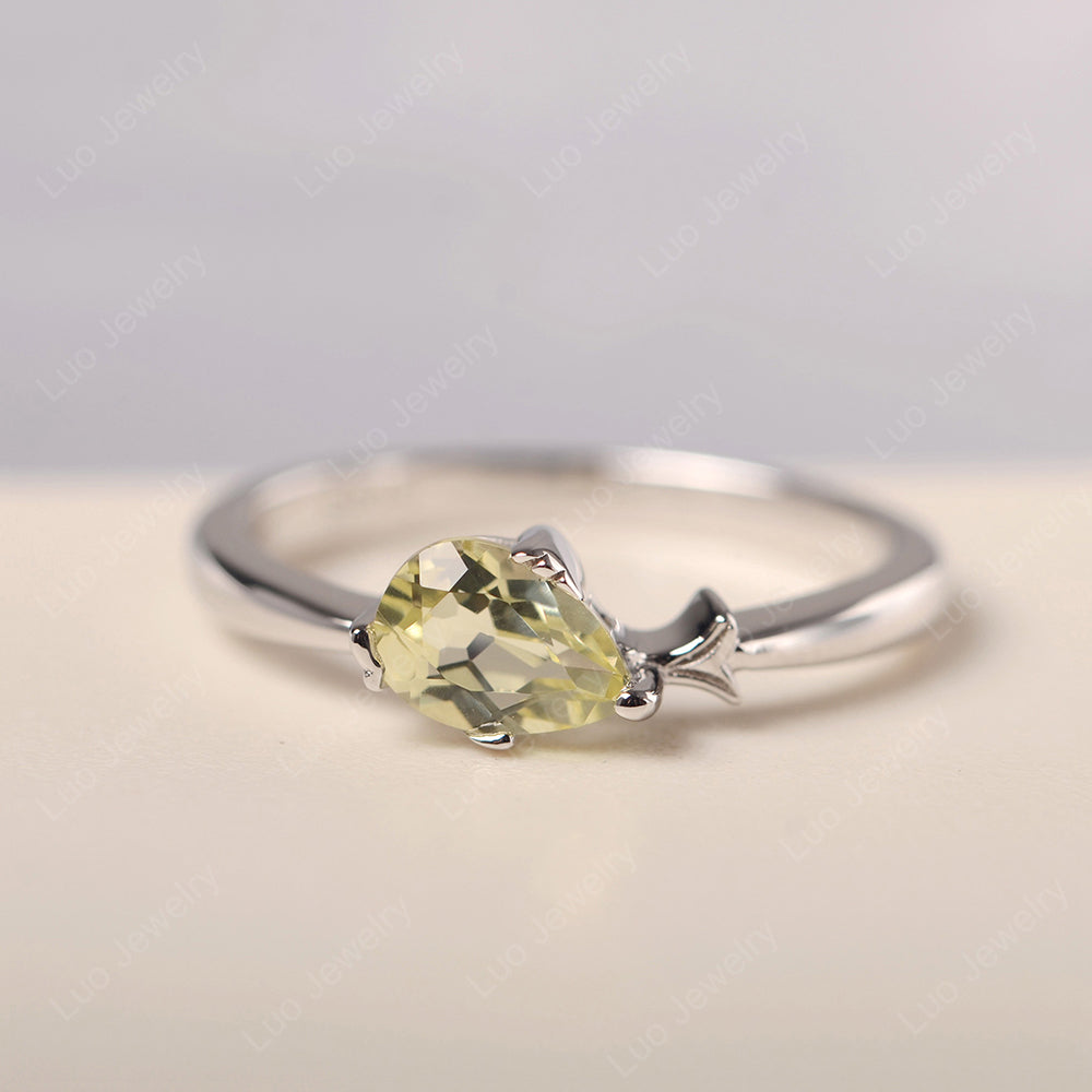 Pear Shaped Lemon Quartz Ring Fish Ring - LUO Jewelry