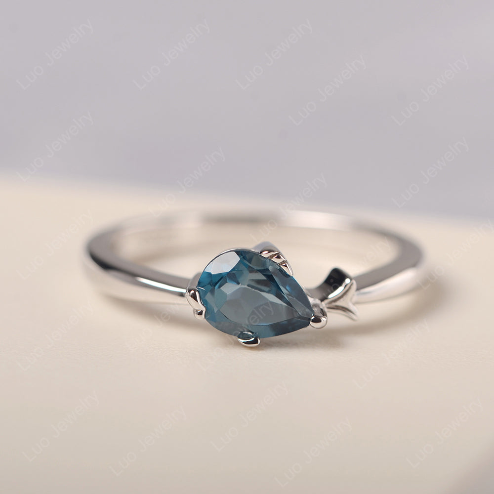 Pear Shaped London Blue Topaz Ring Fish Ring - LUO Jewelry