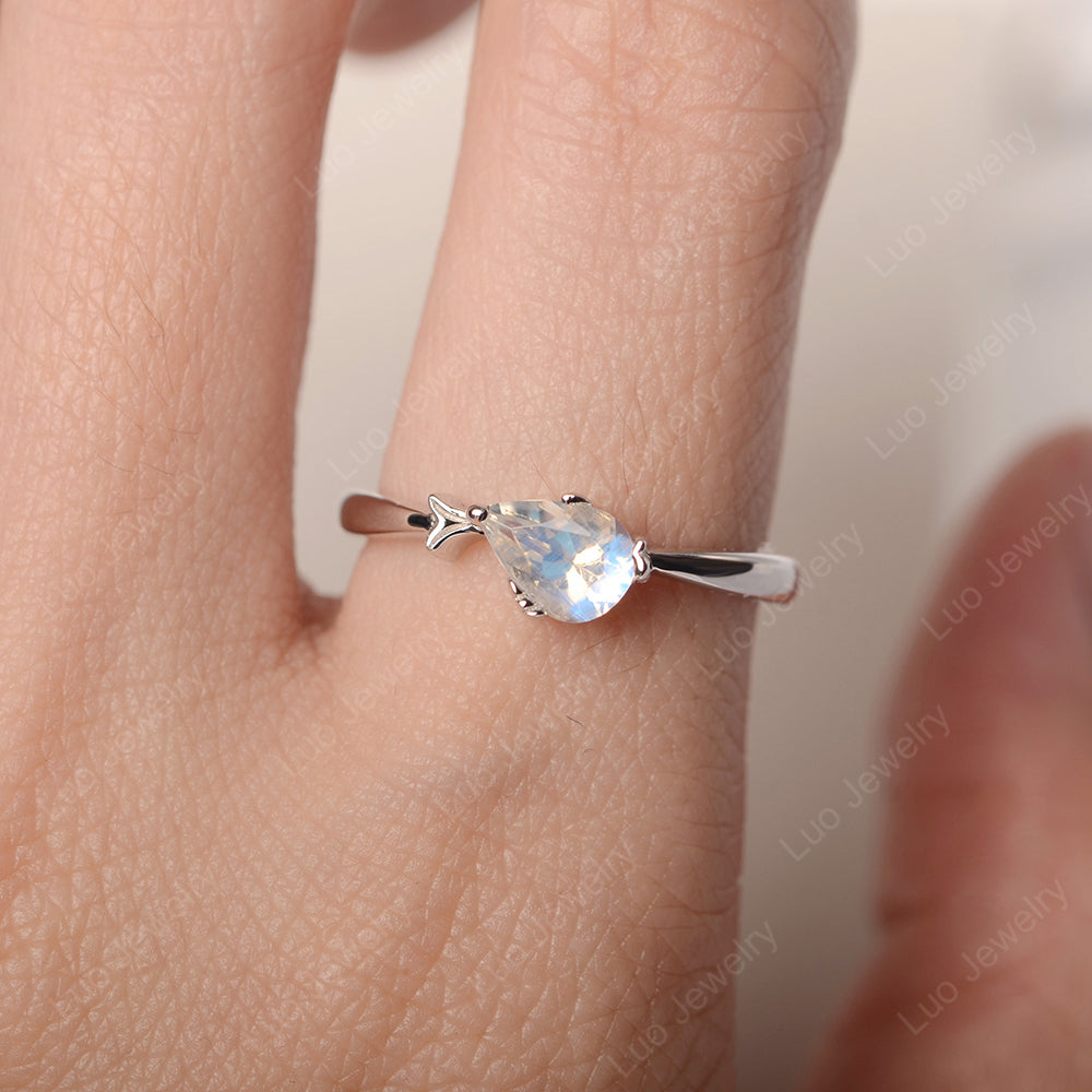 Pear Shaped Moonstone Ring Fish Ring - LUO Jewelry