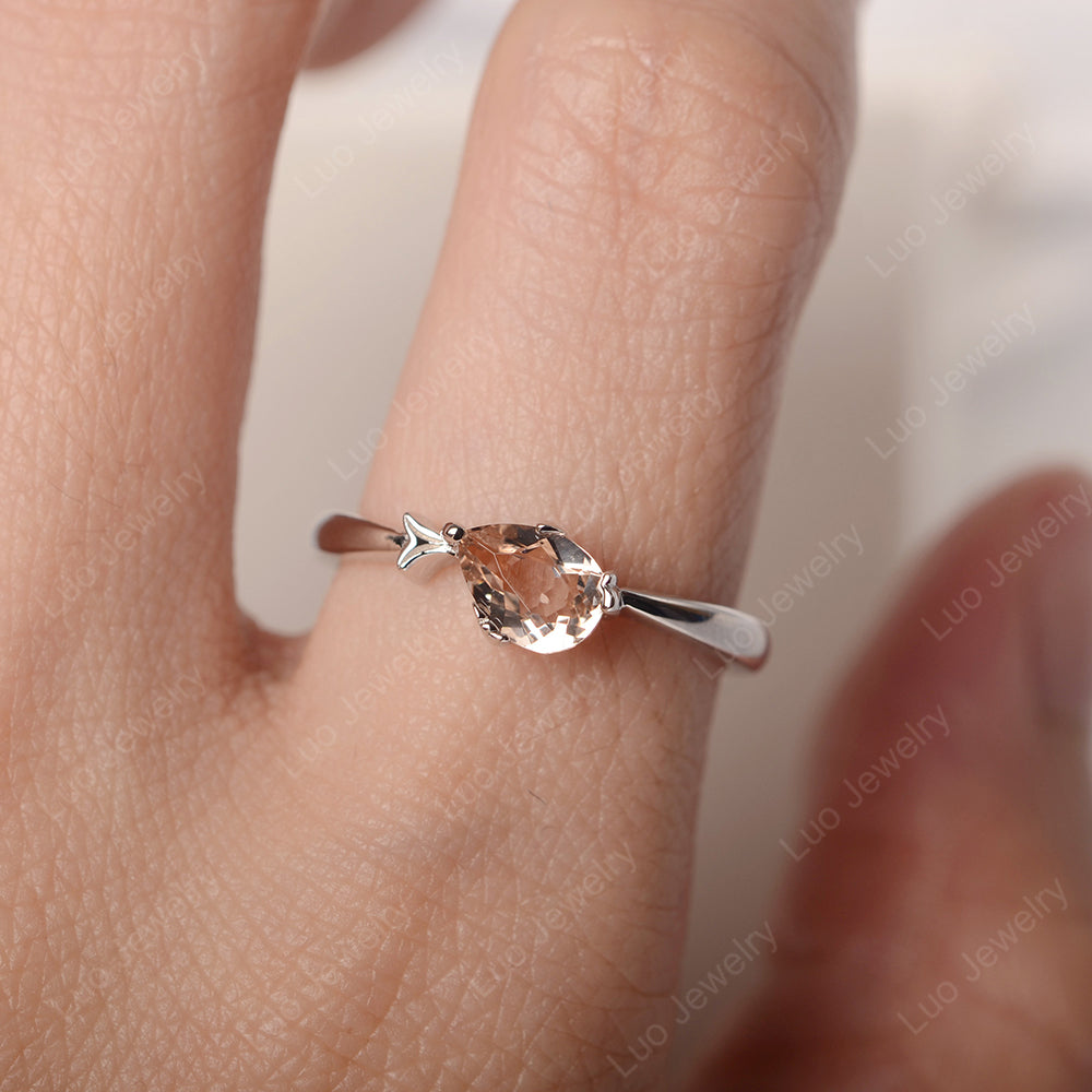 Pear Shaped Morganite Ring Fish Ring - LUO Jewelry