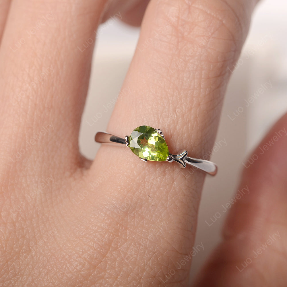 Pear Shaped Peridot Ring Fish Ring - LUO Jewelry