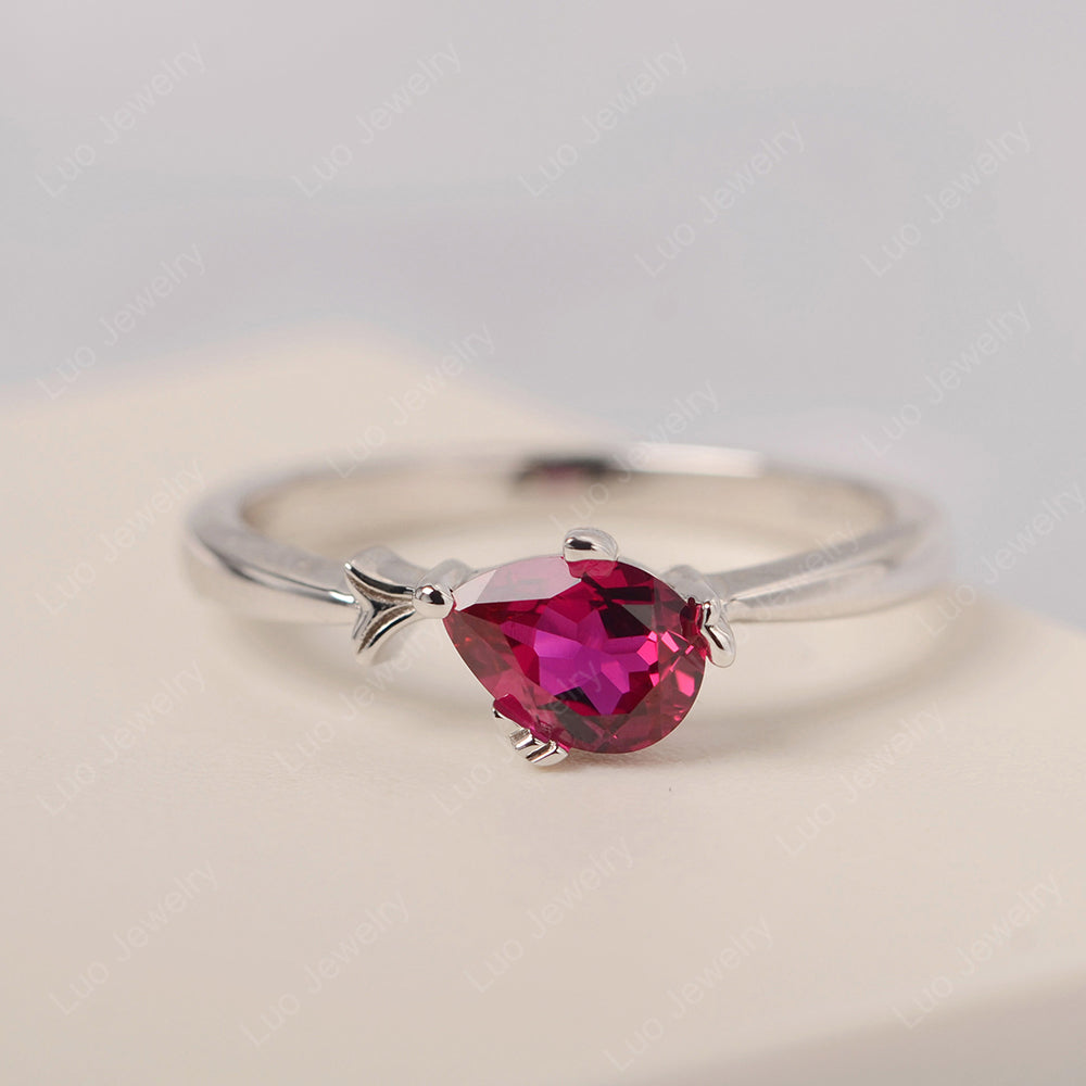 Pear Shaped Ruby Ring Fish Ring - LUO Jewelry