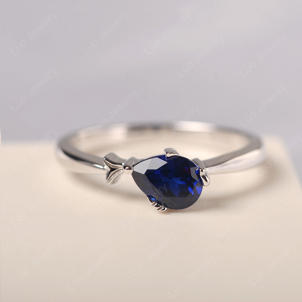 Pear Shaped Lab Sapphire Ring Fish Ring - LUO Jewelry