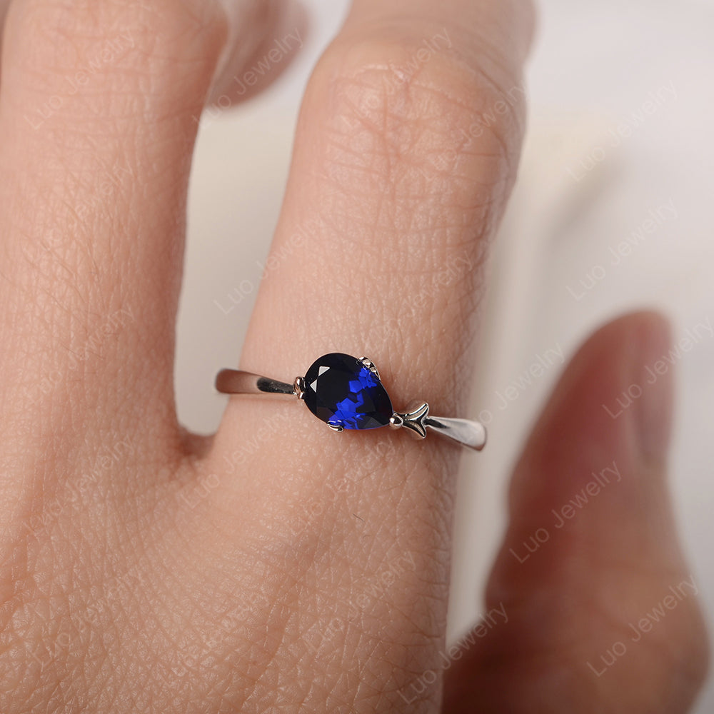 Pear Shaped Lab Sapphire Ring Fish Ring - LUO Jewelry