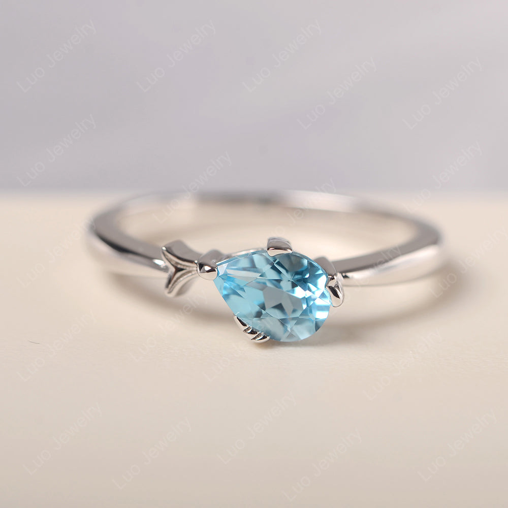 Pear Shaped Swiss Blue Topaz Ring Fish Ring - LUO Jewelry