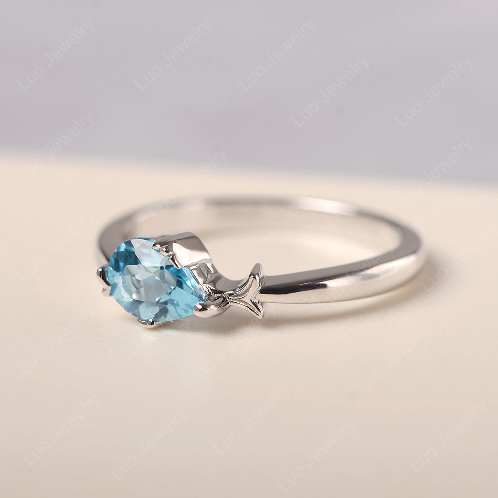 Pear Shaped Swiss Blue Topaz Ring Fish Ring - LUO Jewelry