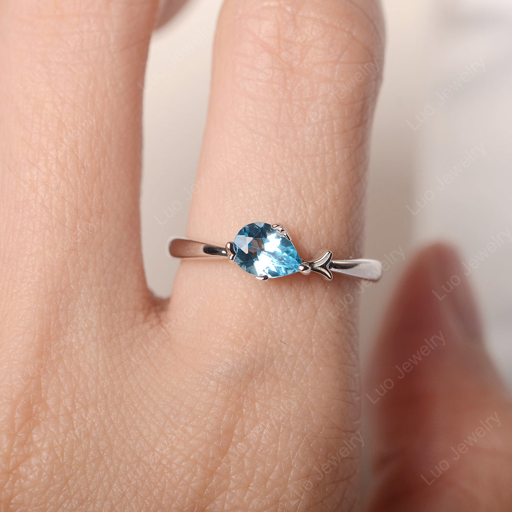 Pear Shaped Swiss Blue Topaz Ring Fish Ring - LUO Jewelry