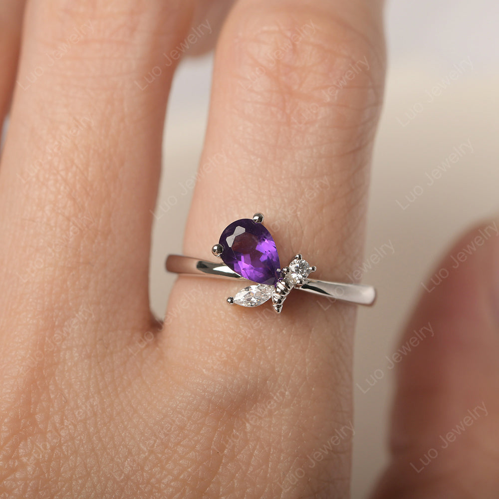 Amethyst Engagement Ring Butterfly Ring - LUO Jewelry