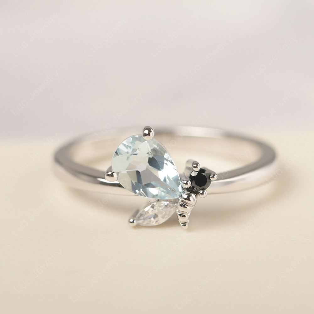 Aquamarine Engagement Ring Butterfly Ring - LUO Jewelry