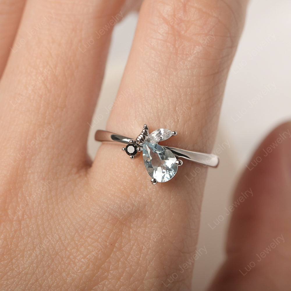 Aquamarine Engagement Ring Butterfly Ring - LUO Jewelry