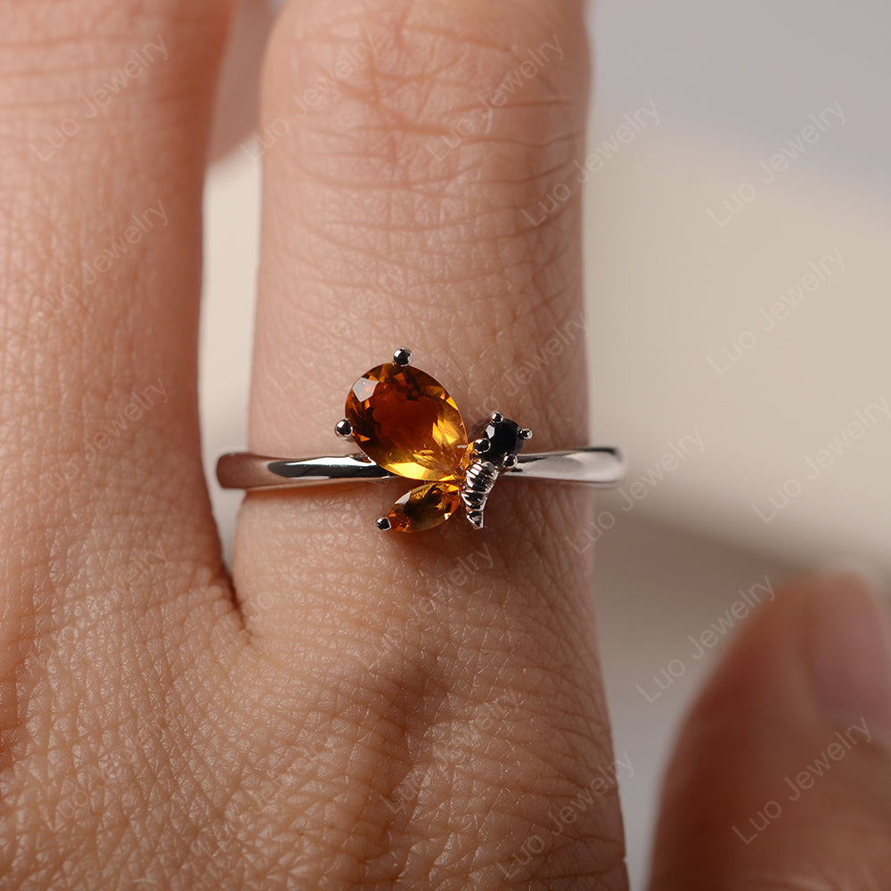 Citrine Engagement Ring Butterfly Ring - LUO Jewelry