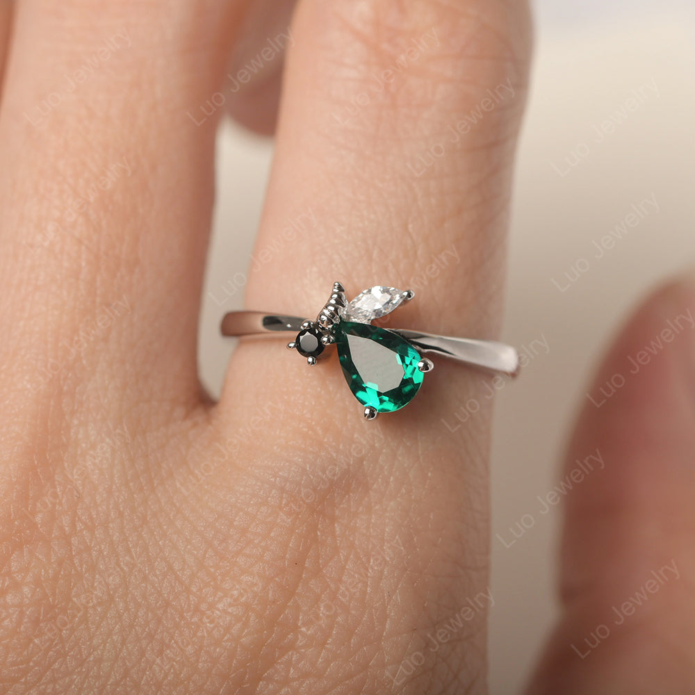 Lab Emerald Engagement Ring Butterfly Ring - LUO Jewelry