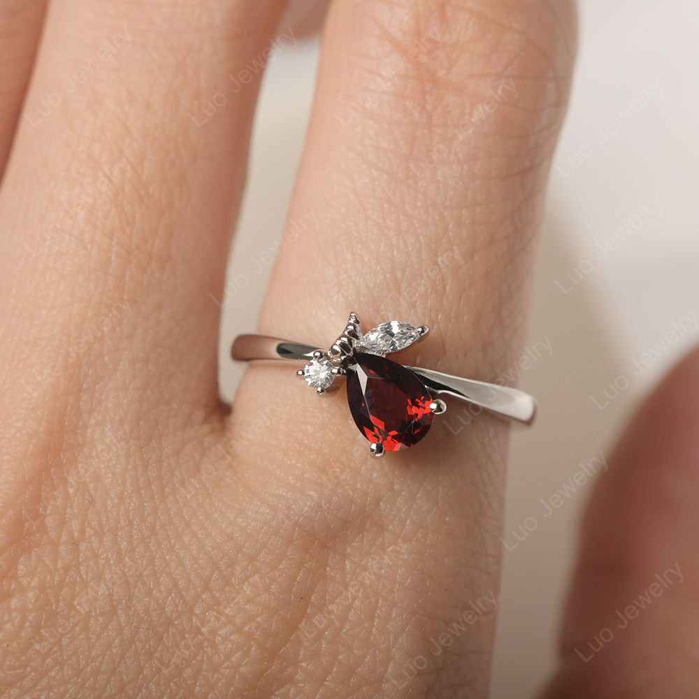 Garnet Engagement Ring Butterfly Ring - LUO Jewelry