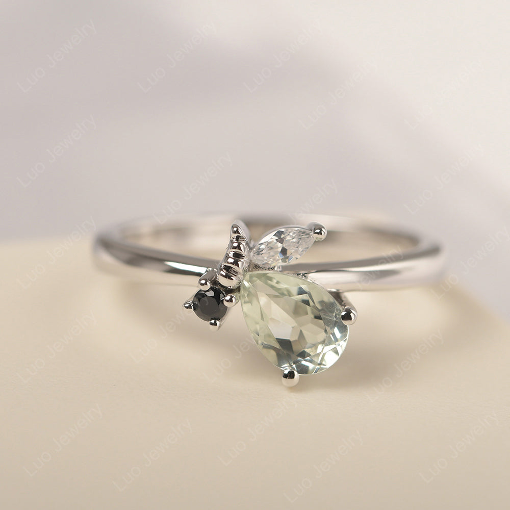 Green Amethyst Engagement Ring Butterfly Ring - LUO Jewelry