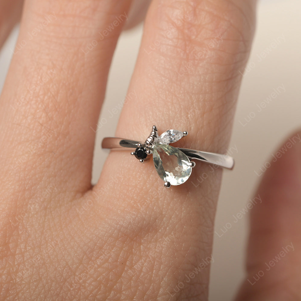 Green Amethyst Engagement Ring Butterfly Ring - LUO Jewelry