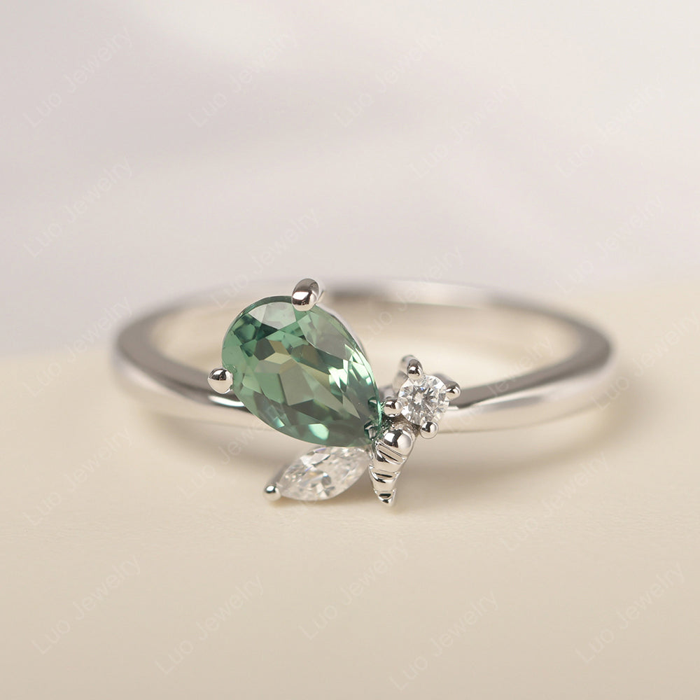Green Sapphire Engagement Ring Butterfly Ring - LUO Jewelry