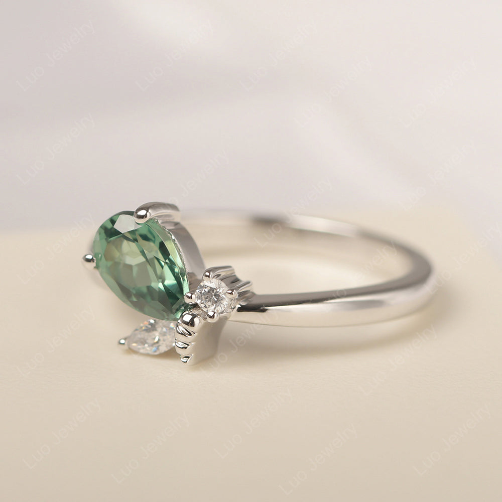 Green Sapphire Engagement Ring Butterfly Ring - LUO Jewelry