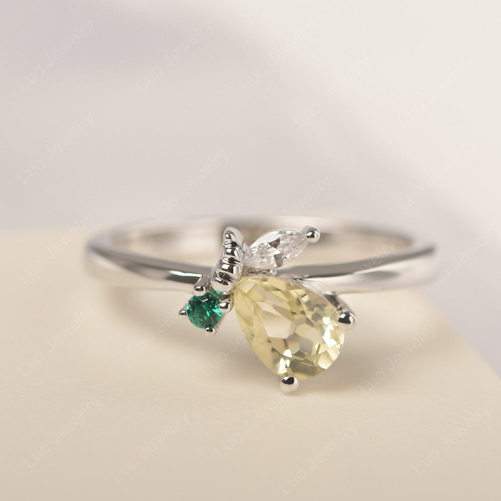 Lemon Quartz Engagement Ring Butterfly Ring - LUO Jewelry
