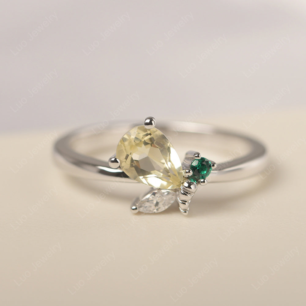 Lemon Quartz Engagement Ring Butterfly Ring - LUO Jewelry