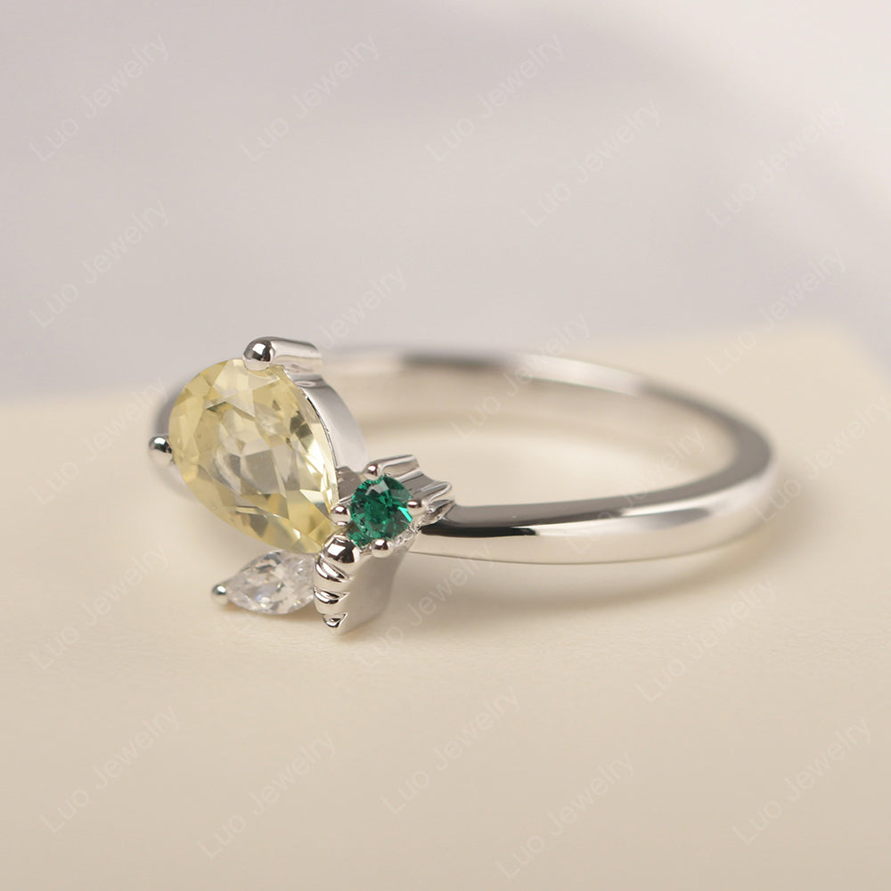 Lemon Quartz Engagement Ring Butterfly Ring - LUO Jewelry