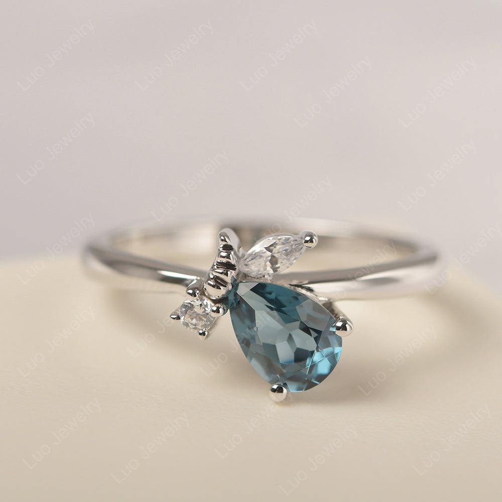 London Blue Topaz Engagement Ring Butterfly Ring - LUO Jewelry