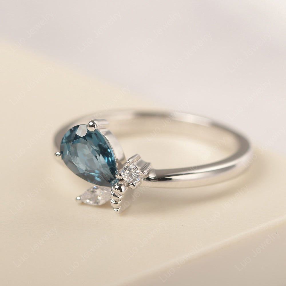 London Blue Topaz Engagement Ring Butterfly Ring - LUO Jewelry