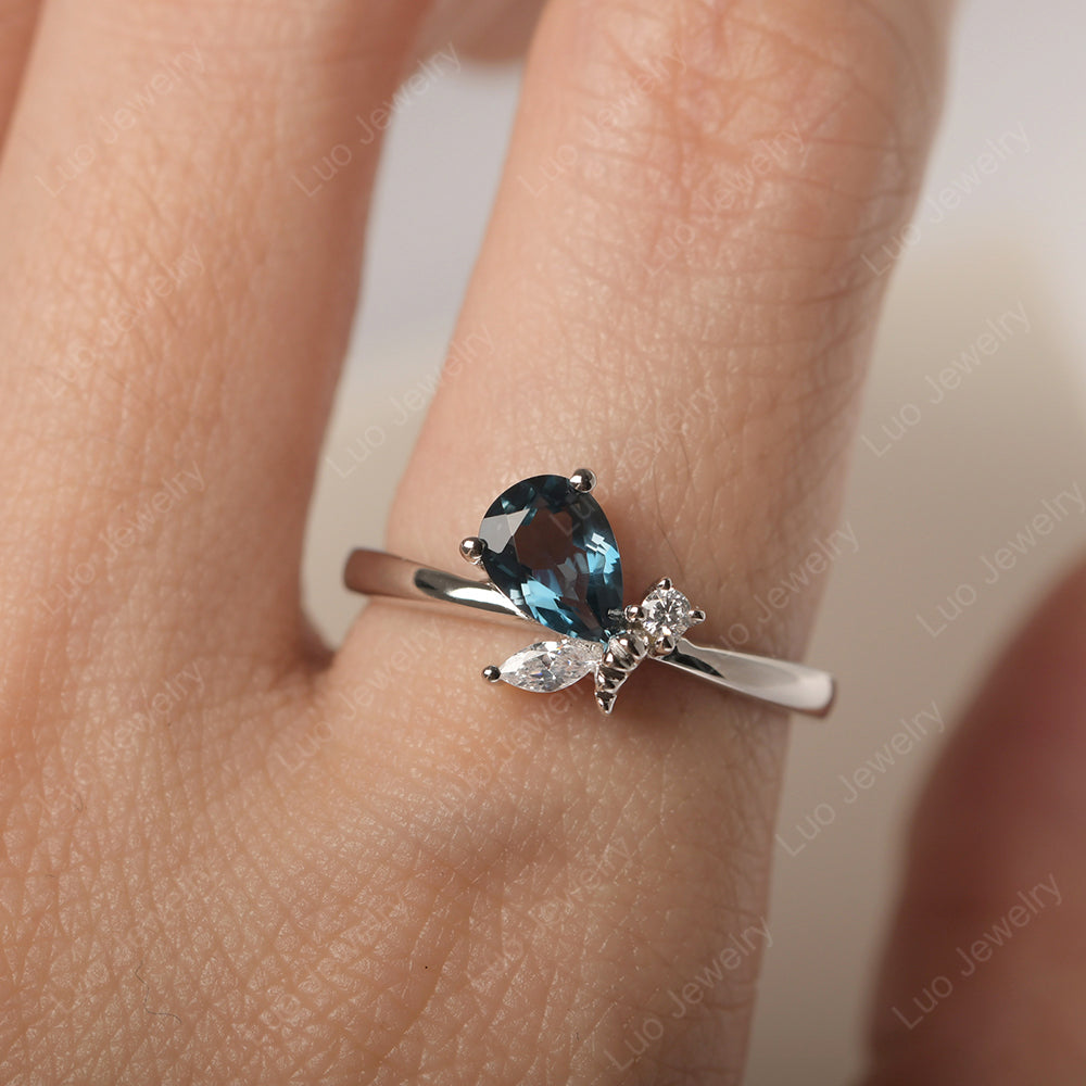 London Blue Topaz Engagement Ring Butterfly Ring - LUO Jewelry