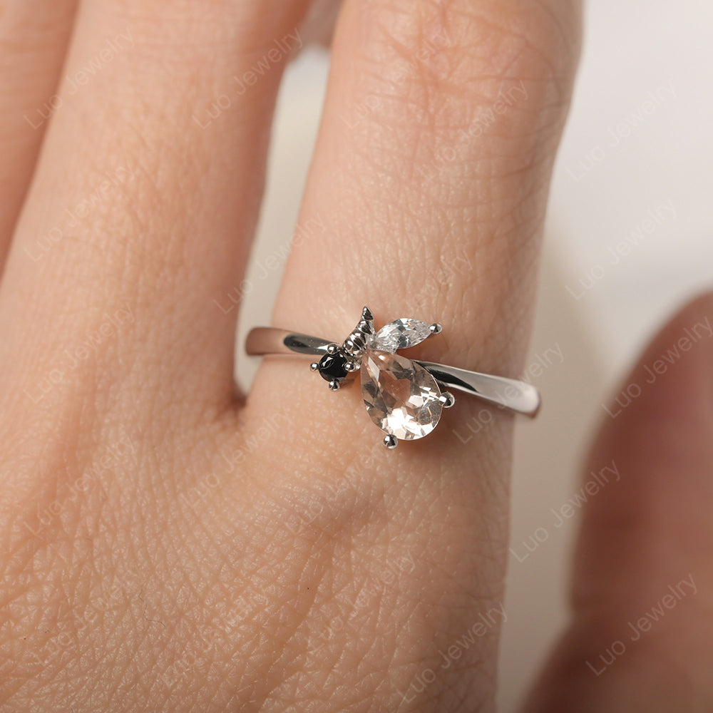 Morganite Engagement Ring Butterfly Ring - LUO Jewelry