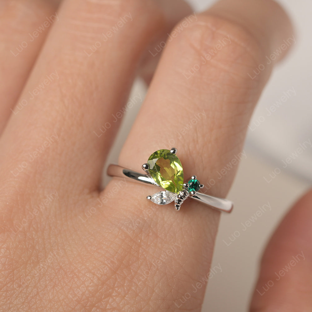 Peridot Engagement Ring Butterfly Ring - LUO Jewelry