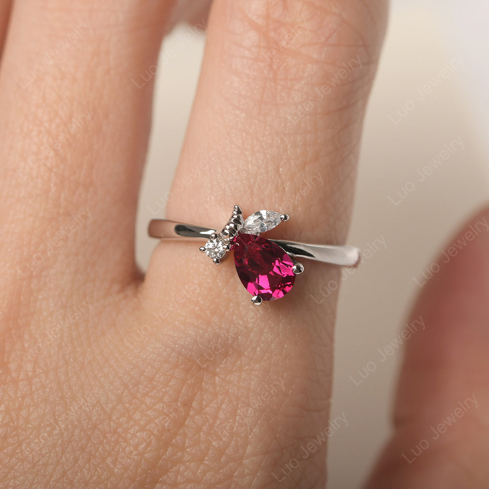 Ruby Engagement Ring Butterfly Ring - LUO Jewelry