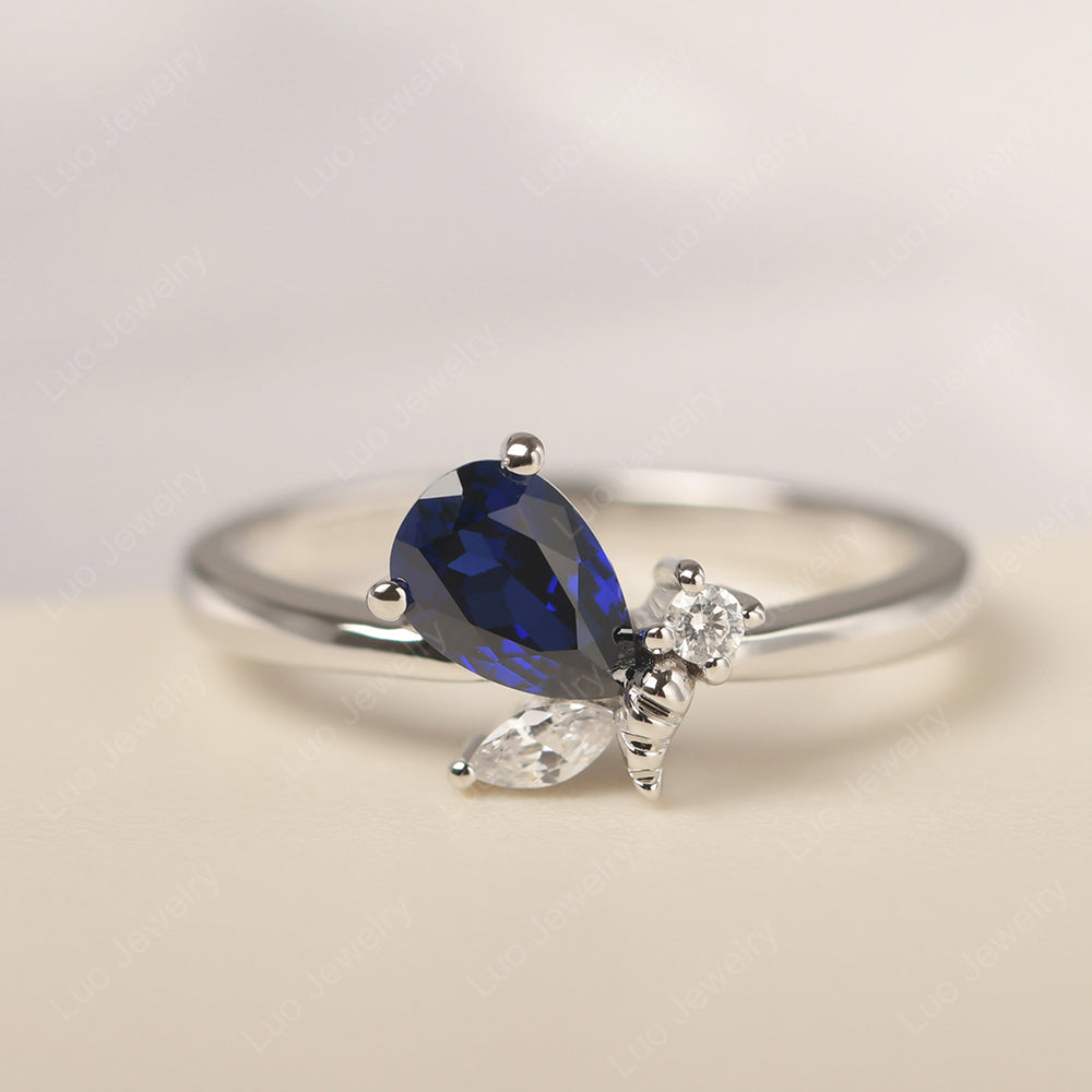 Lab Sapphire Engagement Ring Butterfly Ring - LUO Jewelry