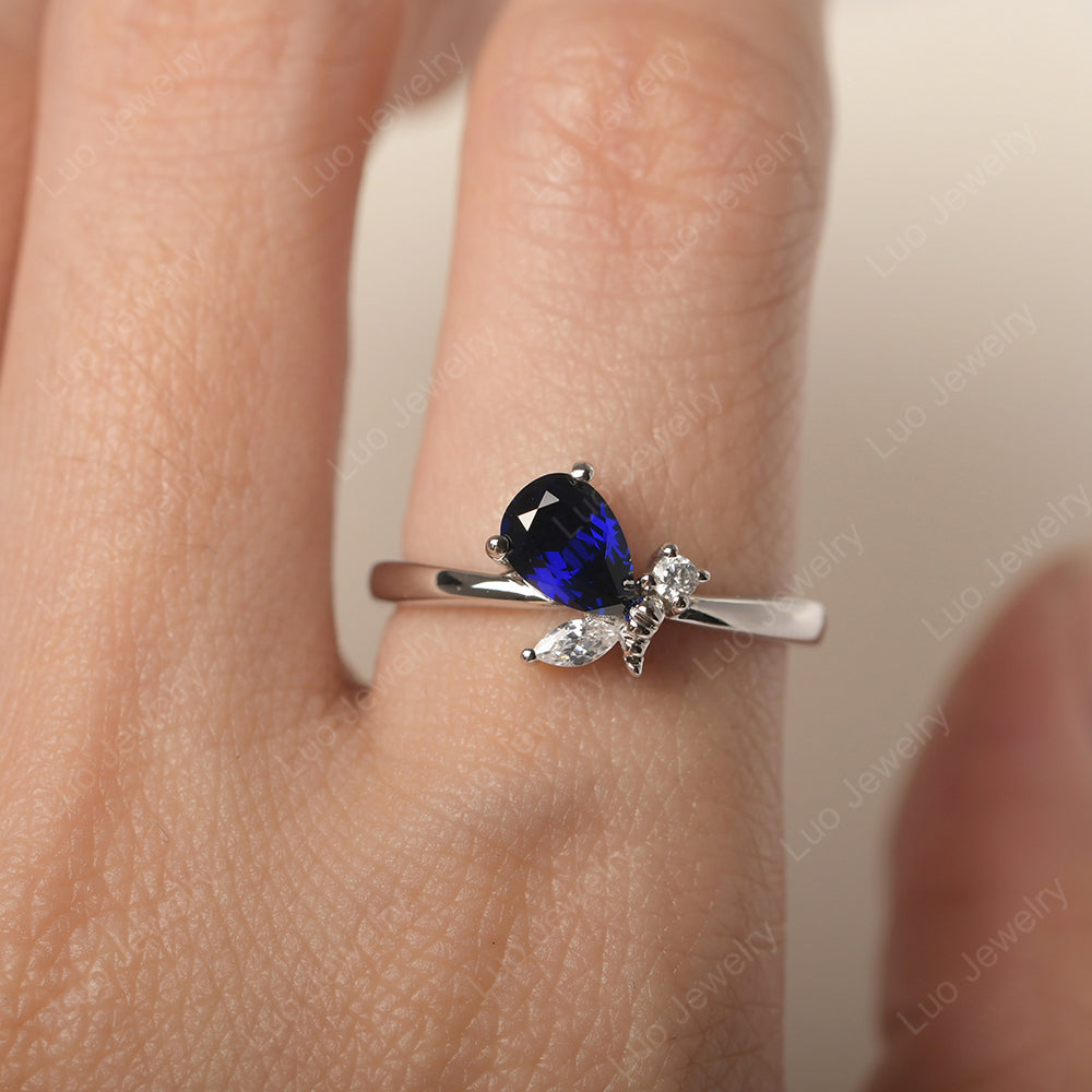 Lab Sapphire Engagement Ring Butterfly Ring - LUO Jewelry