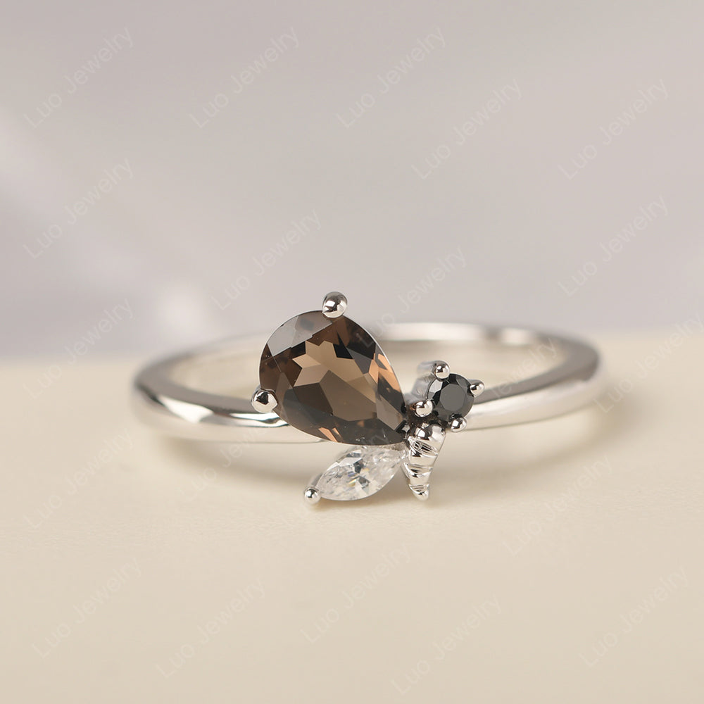 Smoky Quartz  Engagement Ring Butterfly Ring - LUO Jewelry