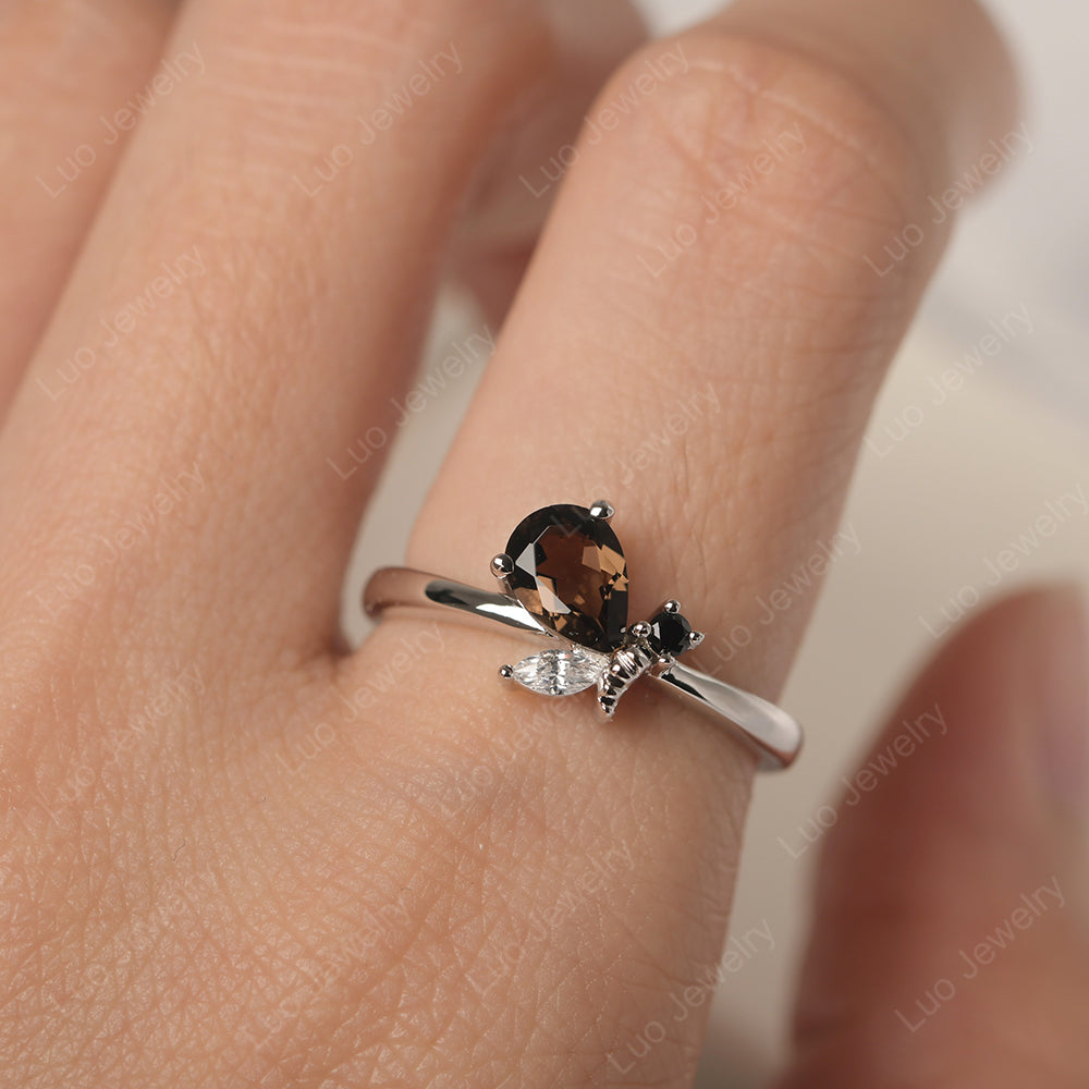 Smoky Quartz  Engagement Ring Butterfly Ring - LUO Jewelry