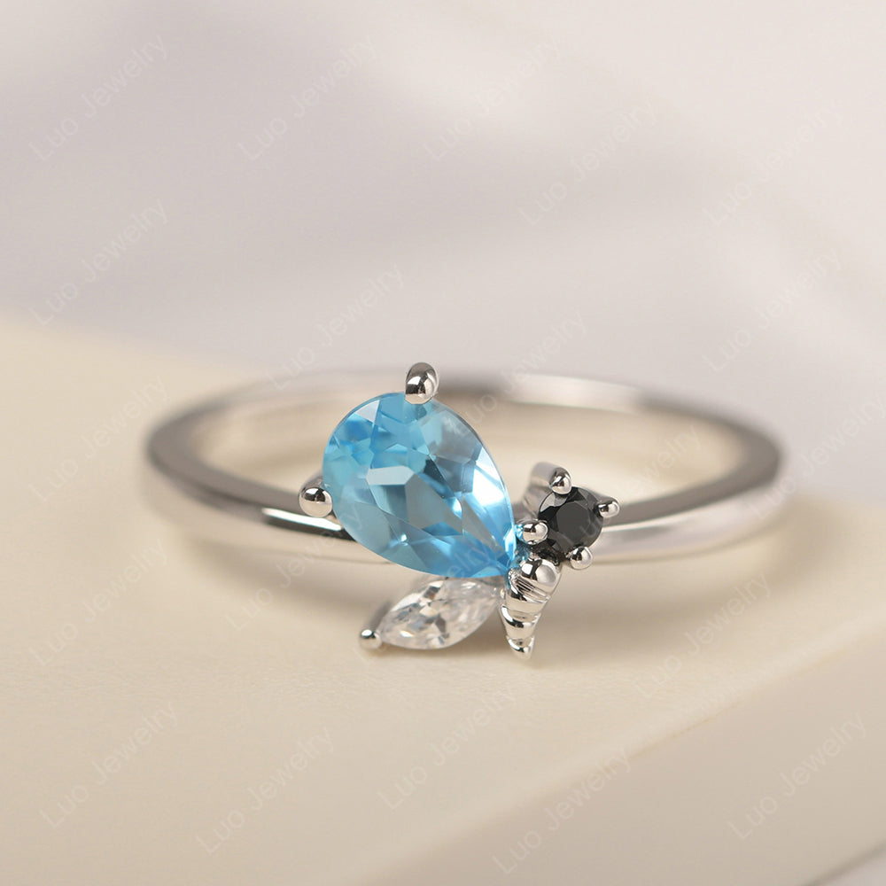 Swiss Blue Topaz Engagement Ring Butterfly Ring - LUO Jewelry