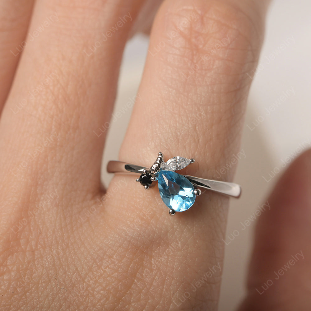 Swiss Blue Topaz Engagement Ring Butterfly Ring - LUO Jewelry
