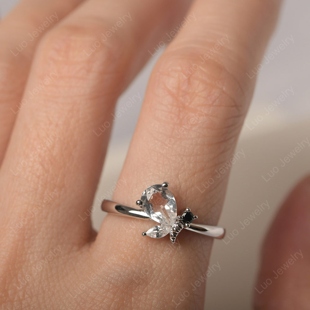 White Topaz Engagement Ring Butterfly Ring - LUO Jewelry