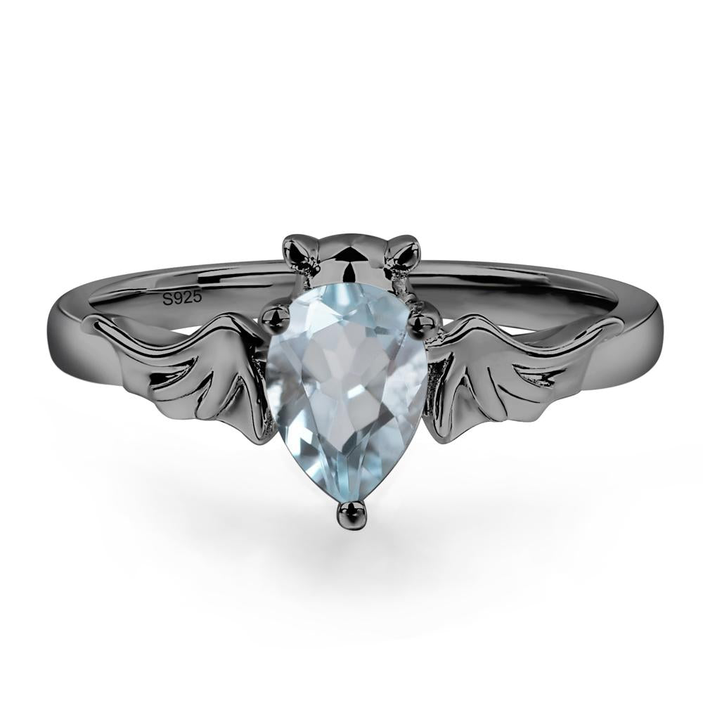 Aquamarine Bat Engagement Ring - LUO Jewelry #metal_black finish sterling silver