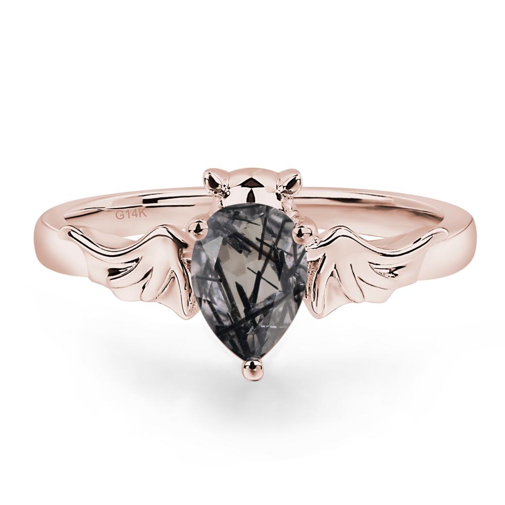 Black Rutilated Quartz Bat Engagement Ring - LUO Jewelry #metal_14k rose gold