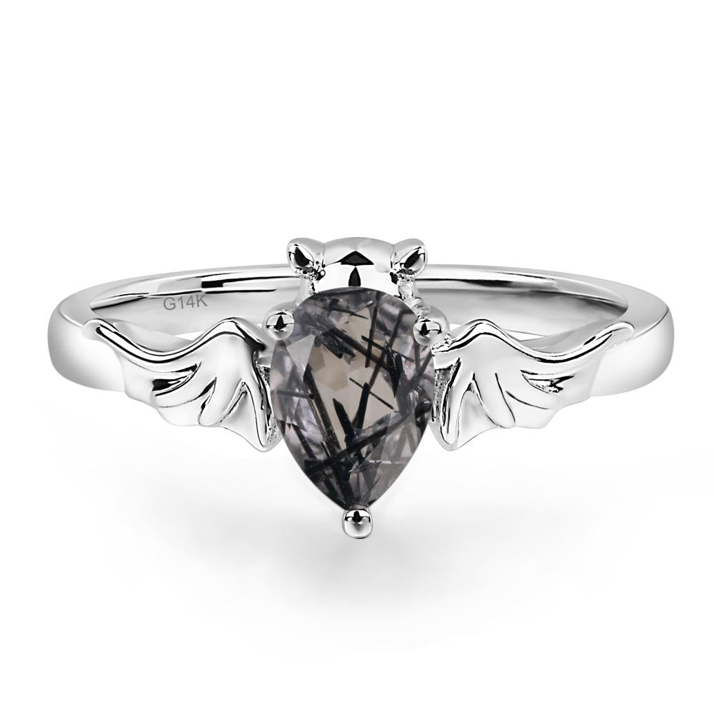 Black Rutilated Quartz Bat Engagement Ring - LUO Jewelry #metal_14k white gold