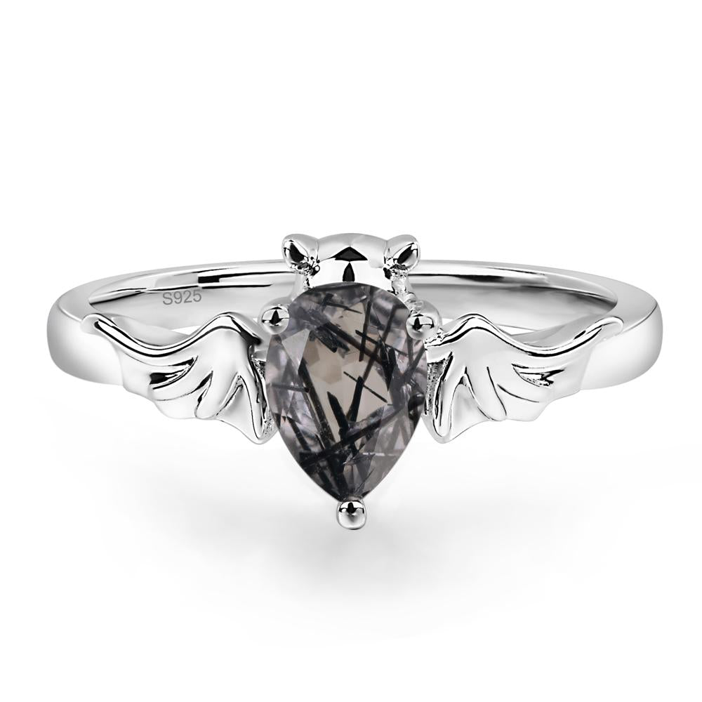 Black Rutilated Quartz Bat Engagement Ring - LUO Jewelry #metal_sterling silver
