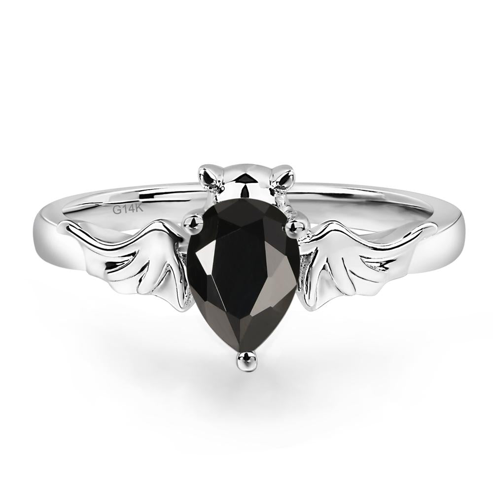 Black Stone Bat Engagement Ring - LUO Jewelry #metal_14k white gold